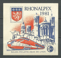 FRANCE 1981 BLOC CNEP N° 2 * Trace D'adhérence D'album. TB RHONALPEX Lyon Train TGV Notre Dame De Fourvière - CNEP