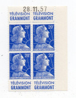 !!! 20F MARIANNE DE MULLER TYPE II BLOC DE 4 COIN DATE AVEC PUBS GRAMMONT NEUVE ** - Ungebraucht