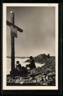 AK Bergsteiger über Dem Nebelmeer Am Gipfelkreuz Des Hafelekars  - Mountaineering, Alpinism