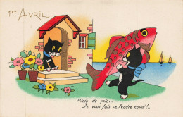 FETES _S29110_ 1er Avril - Chat Noir Portant Un Poisson - Illustrateur Série 600 A - April Fool's Day