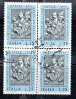 ITALIA REPUBBLICA ITALY 1973 NATALE CHRISTMAS NOEL WEIHNACHTEN NAVIDAD LIRE 25 QUARTINA BLOCK USATO USED OBLITERE' - 1971-80: Usados