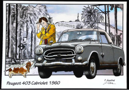 ►PEUGEOT 403 CABRIOLET Lieutenant Columbo Chien Basset Hound Hollywood - CPM   Illustrateur - Turismo