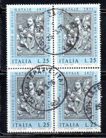 ITALIA REPUBBLICA ITALY 1973 NATALE CHRISTMAS NOEL WEIHNACHTEN NAVIDAD LIRE 25 QUARTINA BLOCK USATO USED OBLITERE' - 1971-80: Used