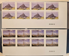 France 2010 Autoadhésifs 8*N° 334A / 8*N° 335A  " Monuments Français" Coin Daté - Unused Stamps