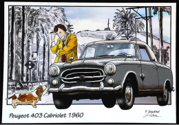 ►PEUGEOT 403 CABRIOLET Lieutenant Columbo Chien Basset Hound Hollywood - CPM   Illustrateur - Actors