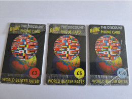 GREAT BRITAIN  PREPAID / WORLS SPHERE /  3/5/10 POUND MINT  3 CARDS      ** 16722** - Other & Unclassified