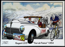 ► PEUGEOT 203 "L'équipe" Officielle Du TOUR De FRANCE  1958  "Dite La Baignoire"    - CPM   Illustrateur - Cycling