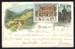 Lithographie Freiburg / Breisgau, Das Rathaus, Höllenthal, Weitere Ansicht  - Freiburg I. Br.