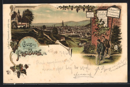 Lithographie Freiburg / Breisgau, Teilansicht Mit Kirche  - Freiburg I. Br.