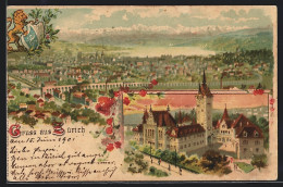 Lithographie Zürich, Stadtansicht Und Landesmuseum  - Andere & Zonder Classificatie