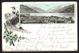 Lithographie Vevey, Panorama Mit Ort, See Und Gebirge, Costume Vaudois  - Vevey