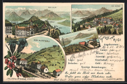 Lithographie Rigi-Klösterli, Rigi-Kulm, Känzeli, Vierwaldstättersee, Eisenbahn  - Sonstige & Ohne Zuordnung