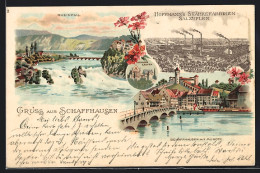 Lithographie Schaffhausen, Rheinfall, Munoth, Schloss Laufen  - Other & Unclassified
