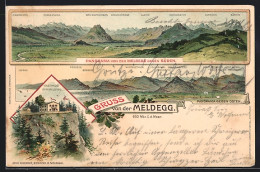 Lithographie Meldegg, Gasthaus Zur Meldegg, Panorama Von Der Meldegg Gegen Süden Mit Alvier, Altmann Und Säntis  - Autres & Non Classés