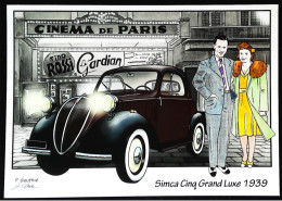 ► FIAT SIMCA CINQ Luxe 1939 Topolino -  Rue De Paris Cinéma De Quartier Tino Rossi - CPM   Illustrateur - Passenger Cars