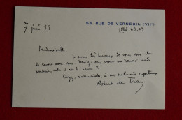 1933 Signed Card Robert De Traz Writer To C.E. Engel Mountaineering Historian Alpinism Escalade - Sportspeople