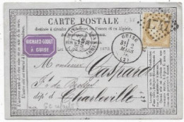 Carte Précurseur Càd GUISE Timbre CERES 1876 étiquette Commerciale - 1871-1875 Ceres