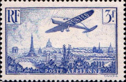 France Avion N* Yv:12 Mi:309 Avion Sur Paris (Trace De Charnière) Aminci - 1927-1959 Mint/hinged