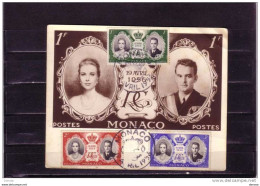 MONACO 1956 CARTE FDC MARIAGE PRINCIER YVERT 473-475 - FDC