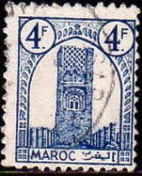 Maroc (Prot.Fr) Poste Obl Yv:217 Mi:201 Tour Hassan Dent 12 G.brillante (TB Cachet Rond) - Used Stamps