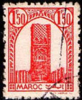Maroc (Prot.Fr) Poste Obl Yv:213 Mi:197 Tour Hassan Dent 12 G.brillante (cachet Rond) - Used Stamps