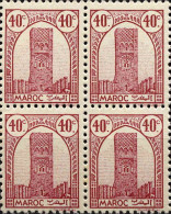 Maroc (Prot.Fr) Poste N** Yv:206B Mi:190B Rabat Tour Hassan Dent 12 G.brillante Bloc De 4 - Nuevos