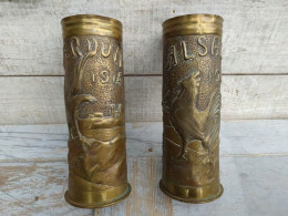 Douilles Obus Travail De Poilu Verdun 1914 Alsace 1919 Coq Aigle Trench Art WW1 - 1914-18