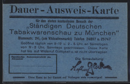 AK München, Tabakwarenschau, Blumenstr. 24, Dauer-Ausweis-Karte  - München