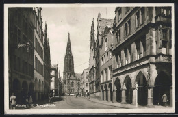 AK Münster I. W., Prinzipalmarkt Mit Haus Münsterscher Anzeiger, Geschäft Und Kirche  - Münster