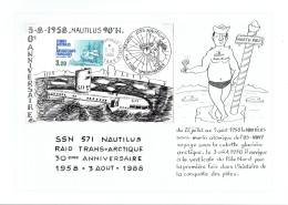 Terre Adélie - 1 CP Illustrée Du SSN 571 NAUTILUS Pour Le 30e Anniversaire Du Voyage Sous La Calotte Glacière Arctique - Lettres & Documents