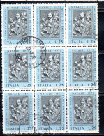 ITALIA REPUBBLICA ITALY REPUBLIC 1973 NATALE CHRISTMAS NOEL WEIHNACHTEN NAVIDAD LIRE 25 BLOCCO BLOCK USATO USED OBLITERE - 1971-80: Usados