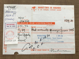 Mandat Carte De Versement à Un Compte Courant Postal LIMOUX 1970 - Historical Documents
