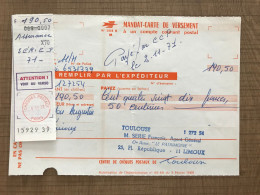 Mandat Carte De Versement à Un Compte Courant Postal LIMOUX 1971 - Documents Historiques