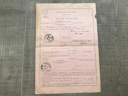 Avis De Réception D'un Objet Chargé Ou Recommandé 1919 - Documentos Históricos