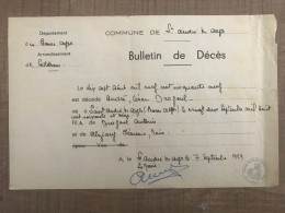 Bulletin De Décès 1959 St André Les Alpes - Documents Historiques