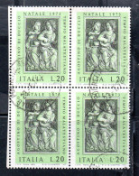 ITALIA REPUBBLICA ITALY REPUBLIC1973NATALE CHRISTMAS NOEL WEIHNACHTEN NAVIDAD LIRE 20 QUARTINA BLOCK USATO USED OBLITERE - 1971-80: Used