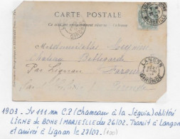 POSTE MARITIME Carte D'ALGERIE Timbre Type BLANC Càd  Maritime LIGNE DE BONE / MARSEILLE 1903 Rare - Correo Marítimo