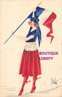 Guerre 1914 1918 Dessin Original Carte Peinte à La Main Par Roelen , Femme Robe Tricolore Drapeau Français - Guerre 1914-18