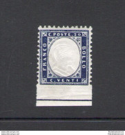 1862 Regno D'Italia, N. 2 - 20 Cent Indaco, Effige Vittorio Emanuele II, Non Dentellato In Basso Con Linea Di Riquadro E - Other & Unclassified