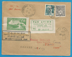 FRANCE - Arc De Triomphe + Marianne De Gandon - N°628+713 Lettre Du 22/9/46 - Festival De Cannes - Journée De L'Air - 1944-45 Arc De Triomphe