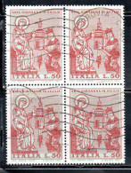 ITALIA REPUBBLICA ITALY REPUBLIC 1974 ARTE NORMANNA ART IN SICILIA LIRE 50 QUARTINA USATA BLOCK USED OBLITERE' - 1971-80: Used