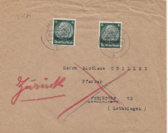 37275# HINDENBURG LOTHRINGEN LETTRE ZURUCH RETOUR FREISDORF FREISTROFF Obl METZ 3 O 14 Aout 1941 MOSELLE - Covers & Documents