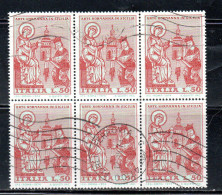 ITALIA REPUBBLICA ITALY REPUBLIC 1974 ARTE NORMANNA ART IN SICILIA LIRE 50  BLOCCO BLOCK USATO USED OBLITERE' - 1971-80: Oblitérés