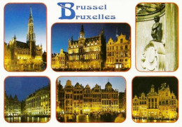 *CPM  - BELGIQUE - BRUXELLES - Grand Place Nocturne - Multivues - Panoramic Views