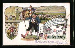 AK Lauterbach / Hessen, Panorama, Strassenbild, Wappen Und Wanderer  - Lauterbach