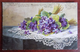 Cpa Bouquets Fleurs Sur Napperon - Obl. Breslau 1904 - Fleurs