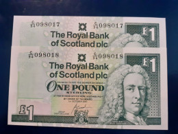 ROYAL BANK OF SCOTLAND CONSECUTIVE UNCIRCULATED LAST PREFIX £1 NOTES C/94 098017 & C/94 098018 - 1 Pound