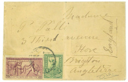 P3403 - GREECE , 1907 NORMAL LETTER TO BRIGHTON, ENGLAND, 25 LEPTA RATE, A 20 + A 5 DEFINITIVE STAMP. MIXED FRANKING - Ete 1896: Athènes