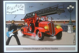 ►  JOHNNY HALLIDAY Camion SAPEURS POMPIERS  Delahaye Type 103 - Lac D'Enghien Les Bains - CPM Illustrateur - Bombero