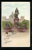 Lithographie Berlin-Tiergarten, Bismarck-Denkmal Reichstagsgebäude  - Tiergarten